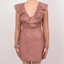 Valentino Garavani Pink Mini Dress Lambskin Leather Chiffon Silk Size 6 / XS