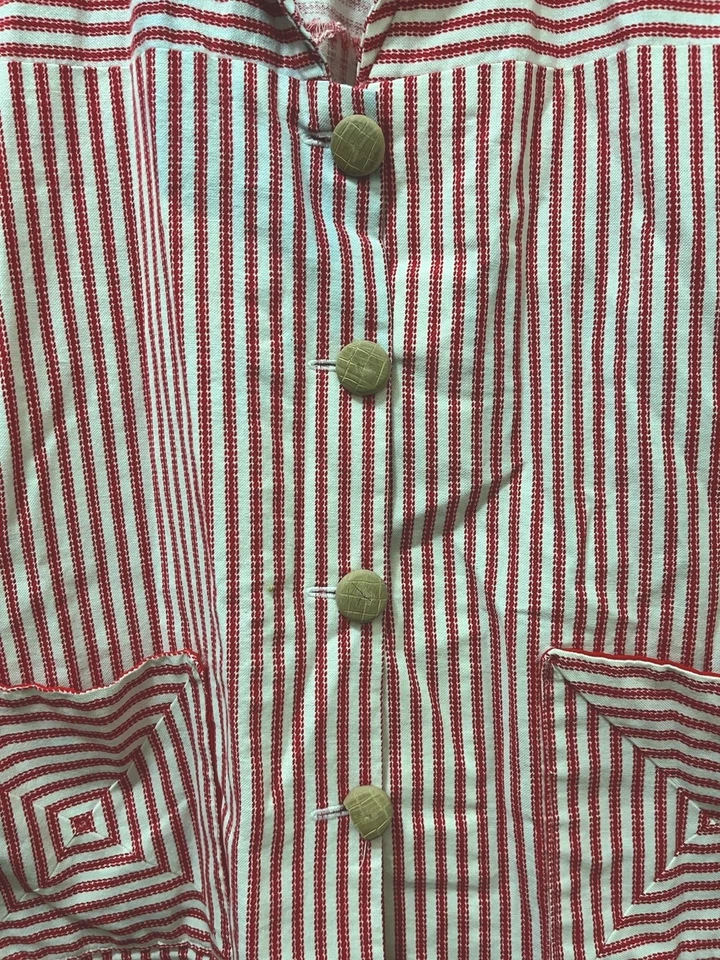VTG Sailor Jacket Blazer Handmade Red White Stripe Nautical Wood Button Pockets - Image 3 of 4