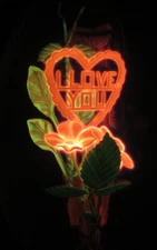 Vtg. Lamp W/ Aerolux Style Neon I LOVE YOU Heart & Flowers Filament Light Bulb