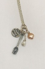 Disney Little Mermaid Charm Necklace Sea Shell Pearl Ariel Fork Pendant 22  