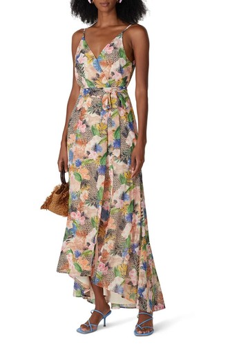 HUTCH Leah Wrap Dress M Multicolor Floral Printed Crepe Woven Maxi EUC B87 - Picture 6 of 6