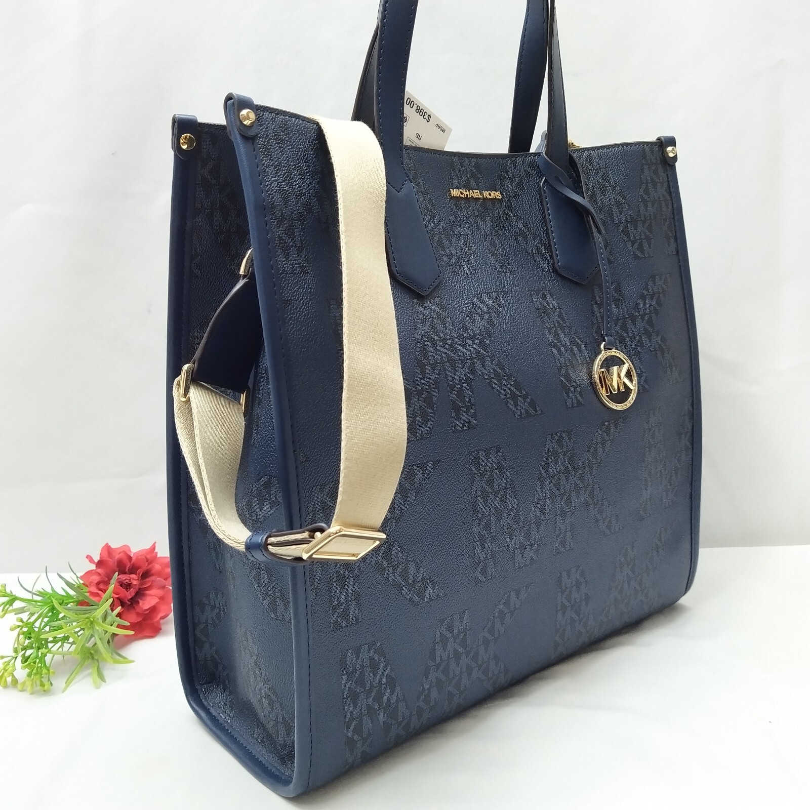 Michale Kores Maple Blue Leather Double Handle Large Tote Bag - NWT $398 image 3