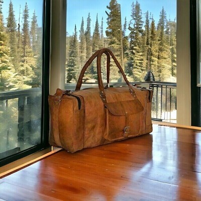 24''Men's genuine Leather luggage gym weekend overnight duffle bag large vintage