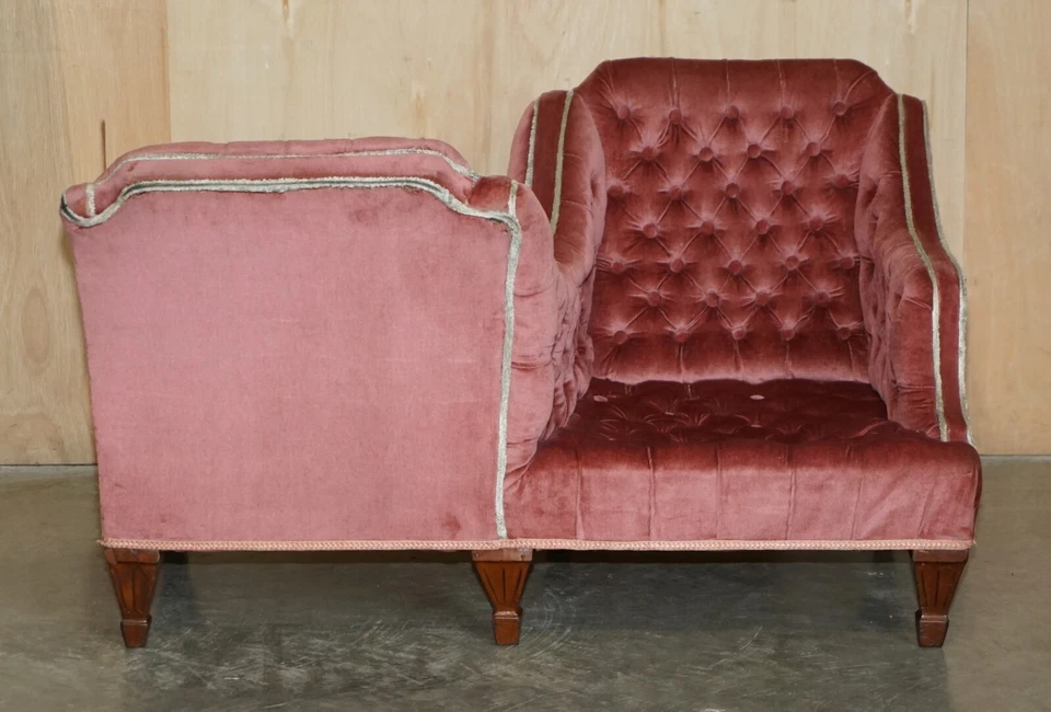 STUNNING ANTIQUE REGENCY CHESTERFIELD TUFTED "TETE A TETE" CONVERSATION SOFA - Image 2 of 4
