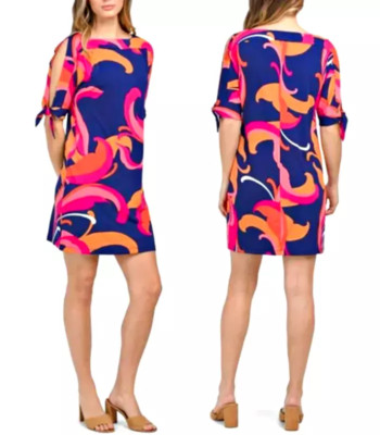 NWT Trina Turk Multi Floral Vinet Scrolling Three-quarter Sleeve Dress Small S