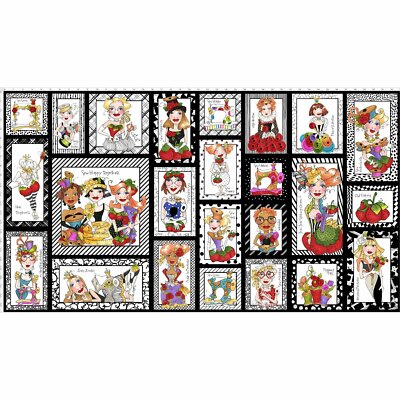 Sew Curious Sewing Lady Fabric 24'' Panel Loralie Designs Ladies Scenes Cotton