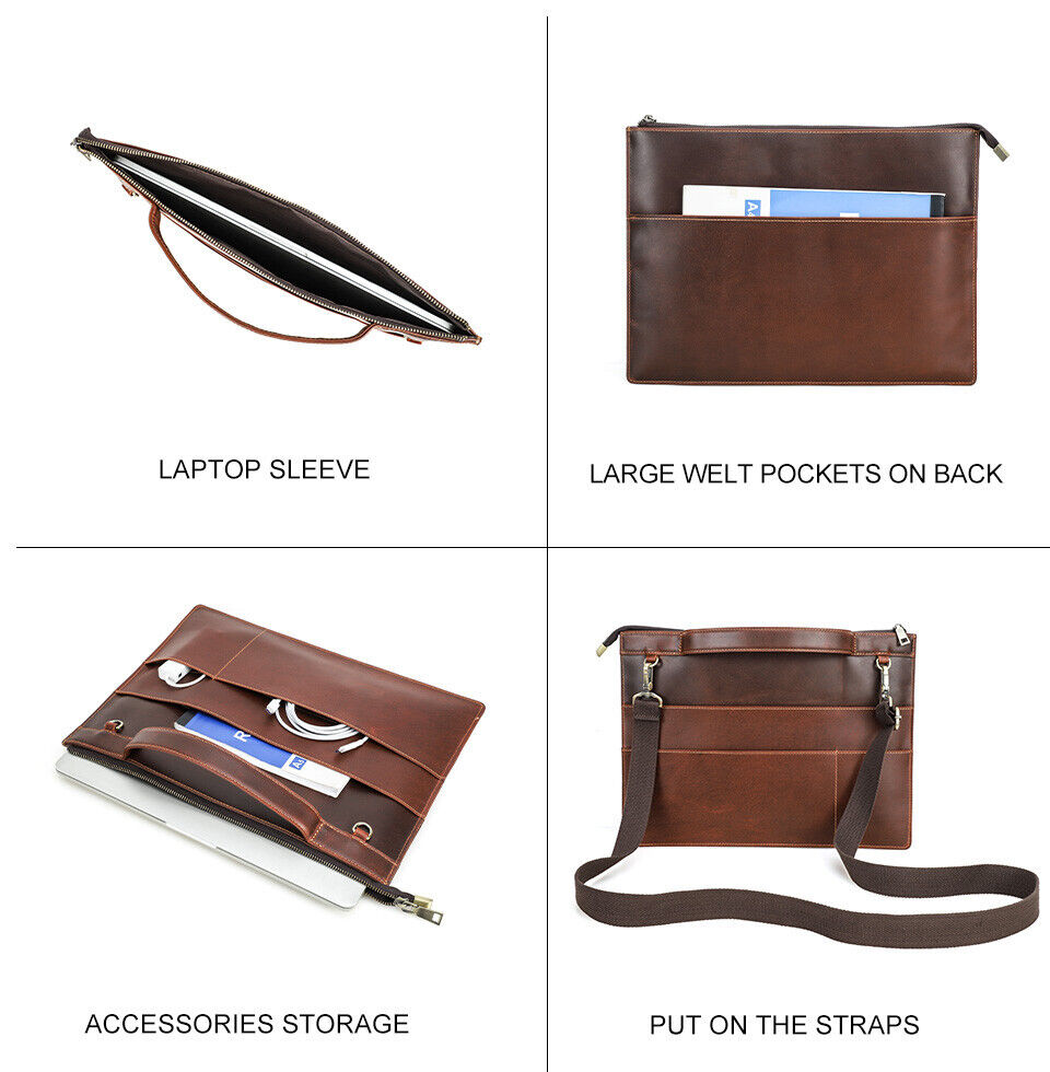 Image of Leder Laptop Tasche Für Macbook 15  Zubehörbox Eine Handtasche mit Schulterband