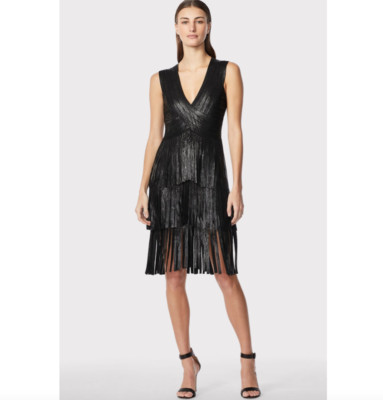 blue dress for baby girl Herve Leger Women's The Autumn Fringe Bandage Gown - Black main image 0