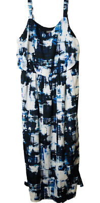 Vince Camuto Maxi Dress 1X Black/White/Blue Chiffon Sheer Overlay Sleeveless NWT