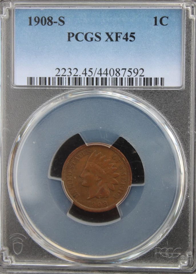 1908-S XF45 Indian Head Penny, PCGS 44087592 - Image 3 of 4