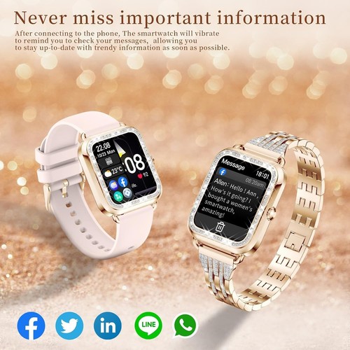 fitonyo Women's Smart Watch with Diamond Phone Function, 1.29" Color Touch Scree - Afbeelding 8 van 8