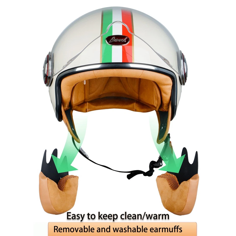 BEON Motorcycle Helmet for Adult Retro Vintage Half Face for Vespa DOT Approved - Image 3 of 4