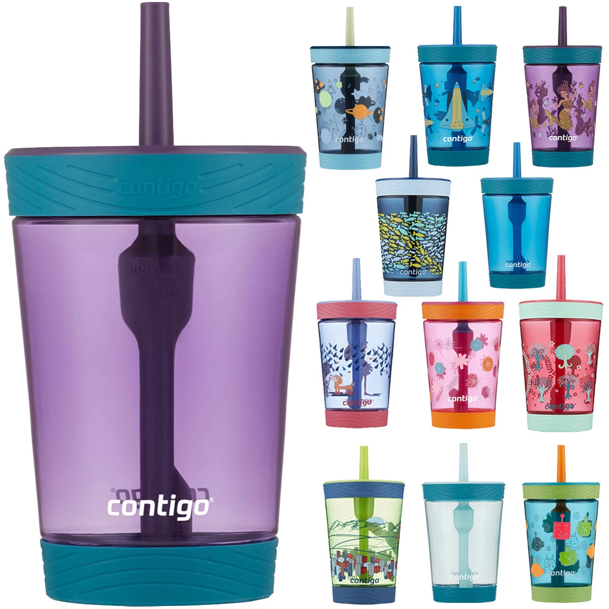 Contigo Kids Straw Tumbler, Nautical with 3C School of Fish, 14 Ounce