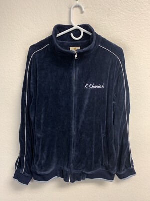Sweatsedo Unisex Velour Jacket LARGE Blue Full Zip Pockets Outdoor VTG Y2K EUC