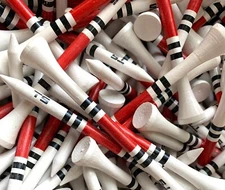 Golf Tees New 100 Wood Bamboo 3 1/4" Truestrike Red and Black Striped