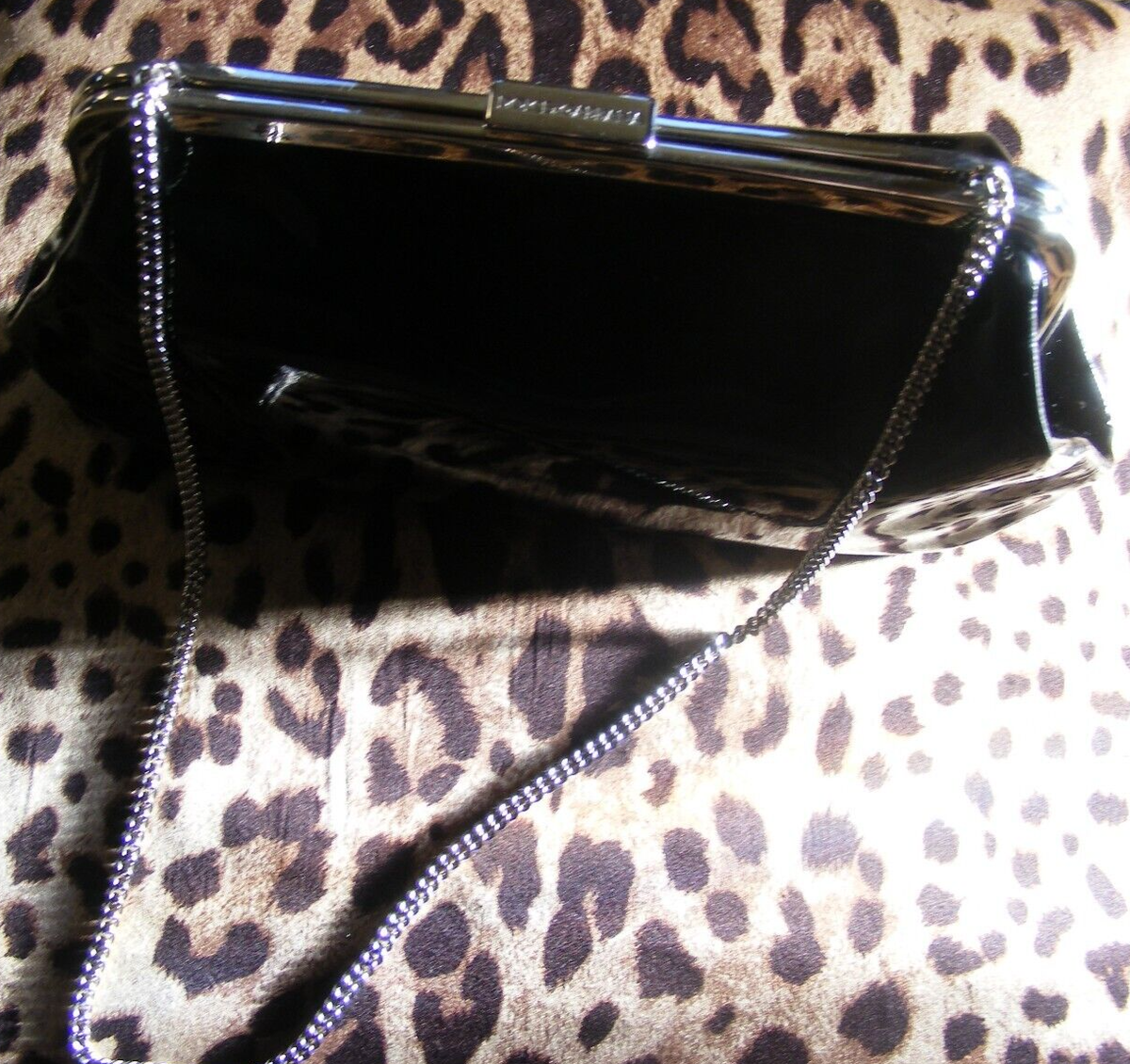 DOLCE & GABBANA Black PATENT Leather Two-Way Clutch Purse Bag 