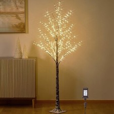 Hairui Lighted Snow Flocked Twig Tree with Fairy Lights 6FT 330 LED