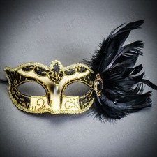 White GOLD Glitter Side Black Feather Women Eyes Mask Masquerade Party fNight