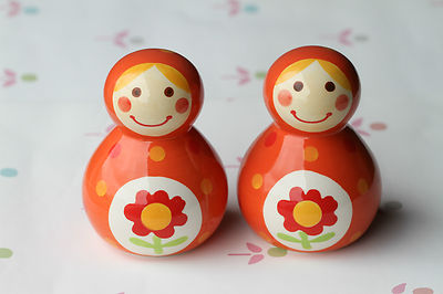 2 x orange Keramik Figur Roly Poly Puppe Stil Ornament Wohndeko 