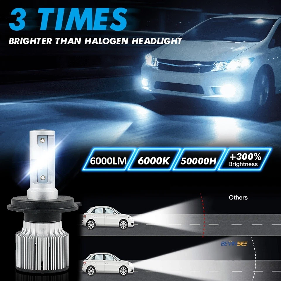 H4 LED Headlights For Ski-Doo MXZ 1200 4-TEC TNT 09-18 6000K White 2x 9003 Bulbs - Image 2 of 4