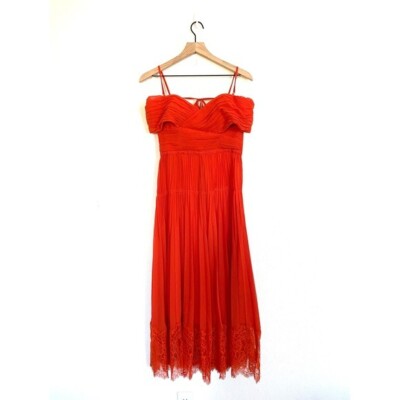 Self-Portrait Off-Shoulder Pleated Lace Midi Dress US4 | eBay