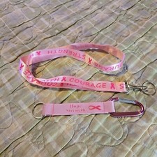 Breast Cancer Faith  Courage Pink 20"x3/4" Lanyard  Keyloop Keychain