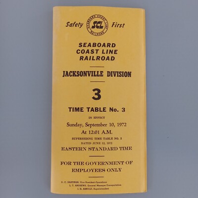 Seaboard Coast Line SCL Railroad EE Time Table 3 Jacksonville DIV 09.10.1972