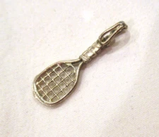 Silver-colored metal wire tennis racket charm, 1-1/4" long