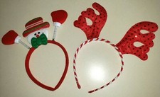 2 NEW NWT CHRISTMAS HEADBANDS BOYS GIRLS REINDEER ANTLERS snowman one size fits