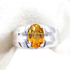 Citrine Oval Cut Gemstone With 925 Sterling Silver Ring For Men's #A992