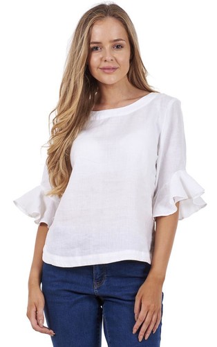 Ladies White Ruffle Sleeve Casual Top 