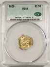 1926 $2.5 ($2 1/2) Indian Head Quarter Eagle Gold Coin CACG CAC MS64 GEM BU