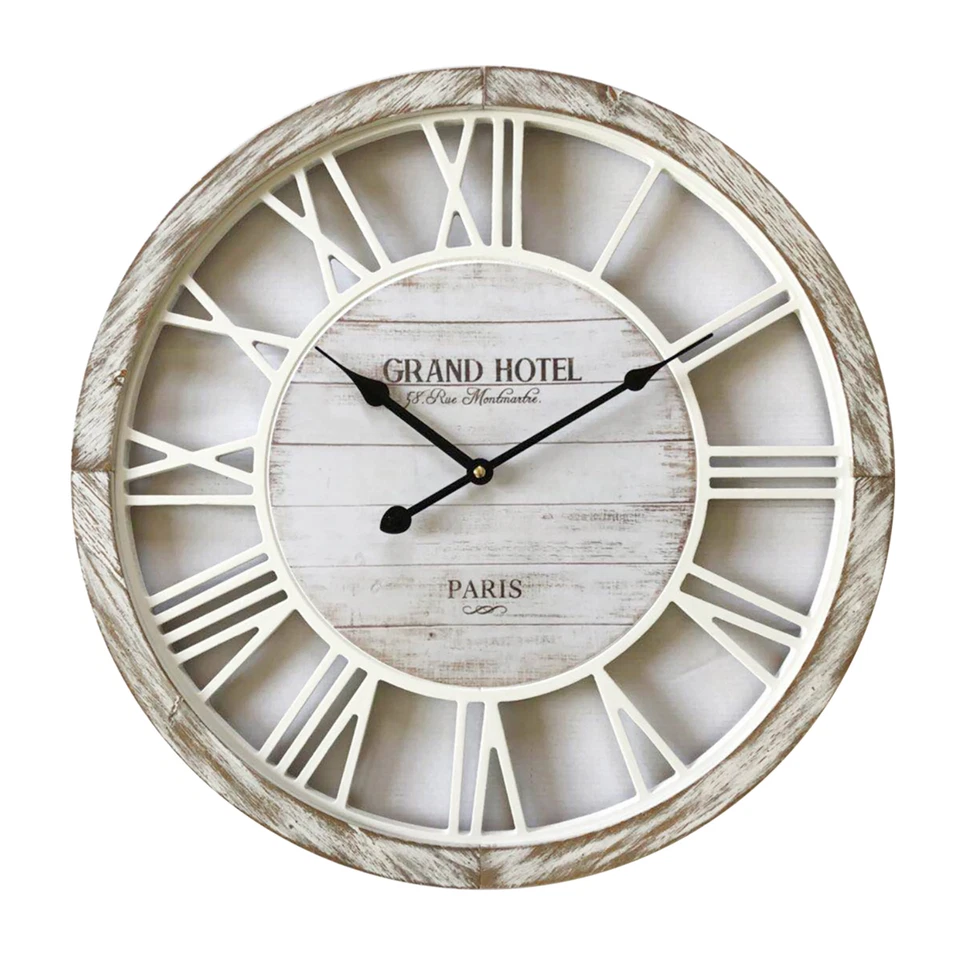 Mobili Rebecca Orologio da Parete Orologi Shabby Legno Bianco 50x50x4,5 - Immagine 2 di 4