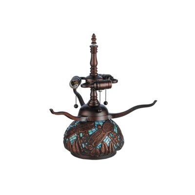 Meyda Lighting 17'H Tiffany Dragonfly Mosaic Table Lamp Base, Blue/Green - 20036