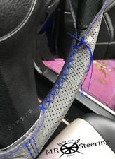 PASST FÜR PEUGEOT 505 GRAU PERFORIERT LEDERLENKRADBEZUG R BLAU DOPPELSTICH PASST FÜR PEUGEOT 505 GRAU PERFORIERT LEDERLENKRADBEZUG R BLAU DOPPELSTICH
