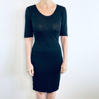 Raquel Allegra Basic Size 6 8 10 XS S 2 Black Cotton Blend Fitted Dress Designer