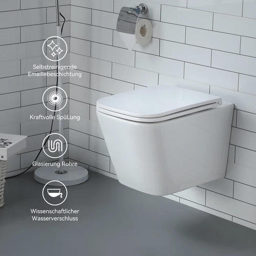 Wand Bidet Set oder Spülrandloses Hänge WC Toilette abnehmbar Soft Close Sitz - Bild 10 von 35