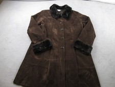 Vintage New Star Usa Coat Womensl Black Brown Faux Fur Collar Cuff Made In Usa