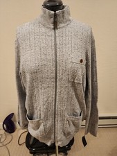 NWT Tasso Elba Men's Grey Heather Cotton Full Zip Sweater XL Elbow Patch