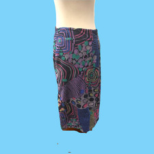 Vintage 1970s Bright Retro Abstract Pattern Cotton Fields Skirt