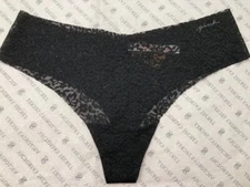 NWT VICTORIA SECRET BLACK SOFT FLORAL LACE NO SHOW PINK THONG L LARGE