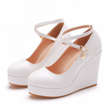 Lady Slope Wedge Heel Platform Shoes Women Round Heel Pu Leather Pump Shoes