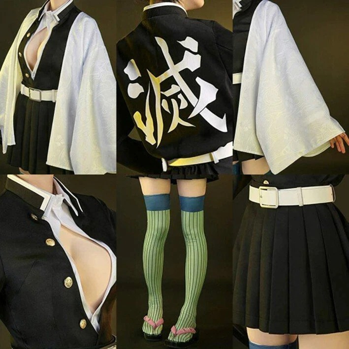 Anime Cazador de Demonios Kanroji Mitsuri Disfraz Juegos con disfraces Mujeres Sexy Kimono Uniforme Conjunto Foto 3 de 4