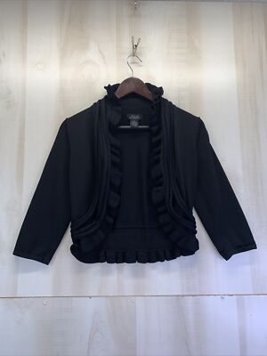 Grace Knit Dressing Ruffle Front Black Open Knit Cardigan Womens  Medium-10233 | eBay