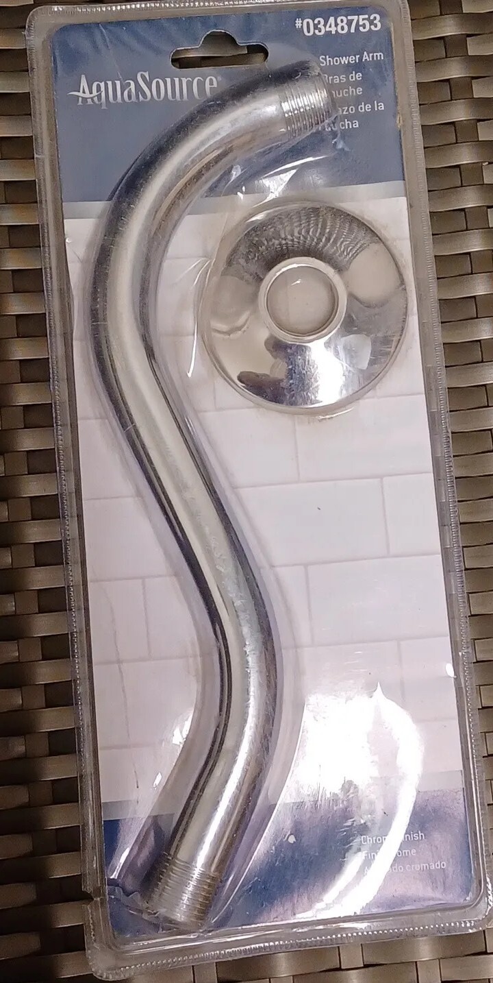 AquaSource Chrome Shower Arm and Flange Wall Mounted 1/2 inch, New 