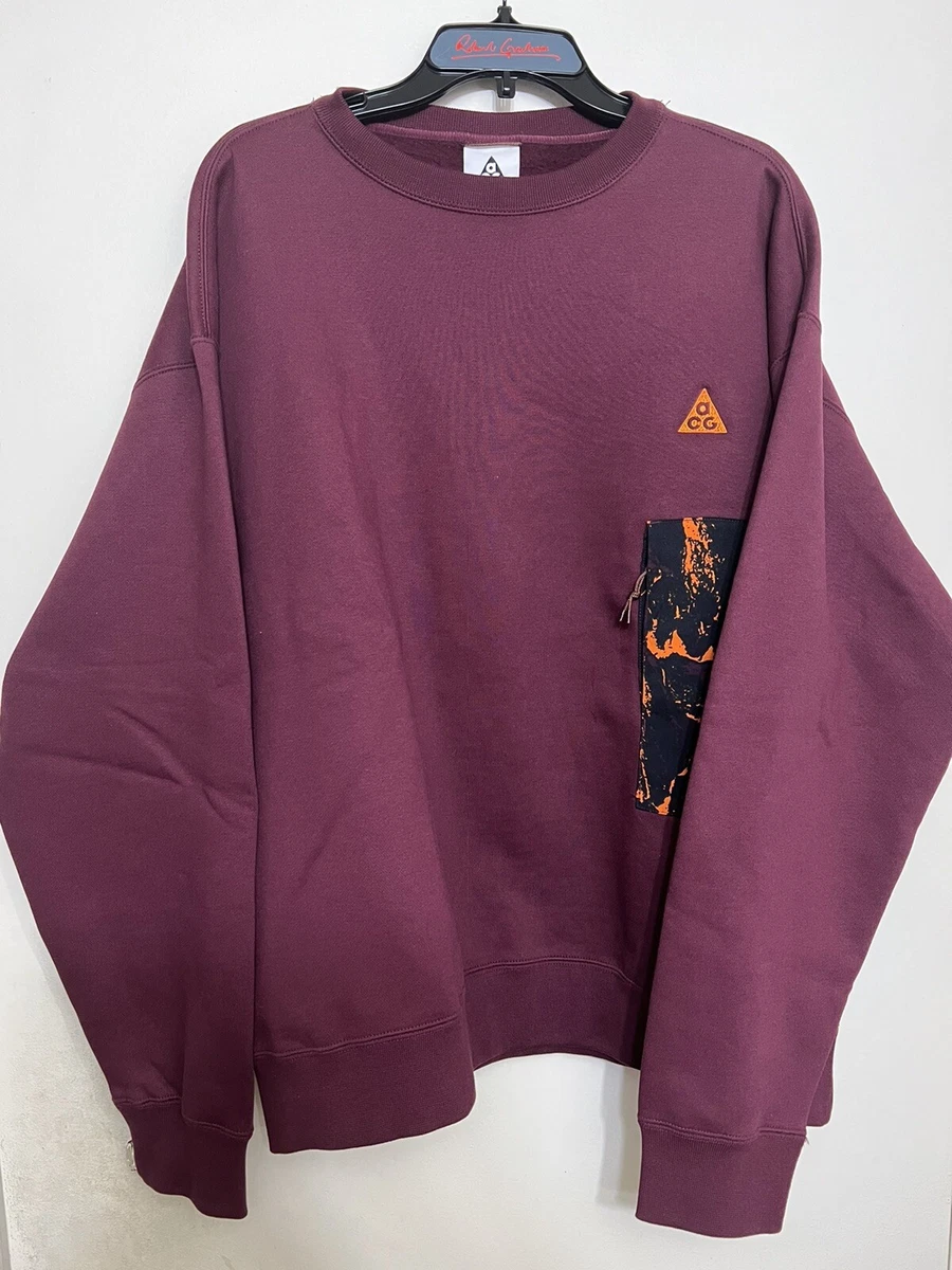 Nike ACG NRG AOP Crewneck Sweater Maroon Orange Men's Size L CZ5102-643 New NWT