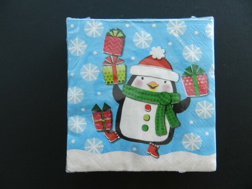 CYPRESS HOME 40 Cocktail Beverage Paper Napkins 3 Ply Christmas Dancing Penguin - Picture 2 of 4