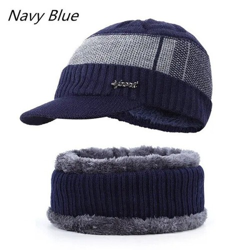 2024 Outdoor Men's Winter Warm Fleece Lined Beanie Cap Knitted Cap Scarf Ski Hat