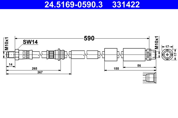 Fits ATE 24.5169-0590.3 Brake Hose 24.5169-0590.3 Brake pipe/hose flexible fron - Image 2