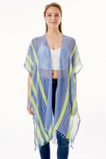 Anthropologie Style Resort Striped Print Kimono Cover ups Shawl with Fringe